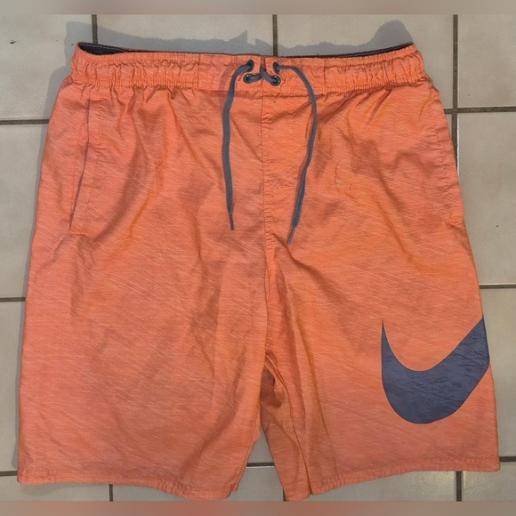 Nike Swim Trunks Hyper Flash 9" Volley Shorts Orange Swoosh - Picture 1 of 3